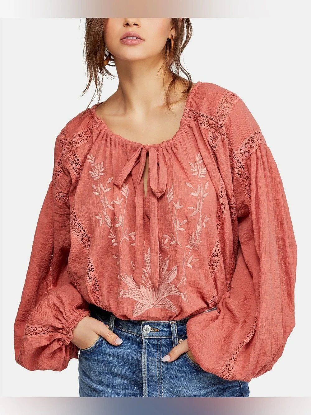 Free People Athena dusty  Rose Embroidered top